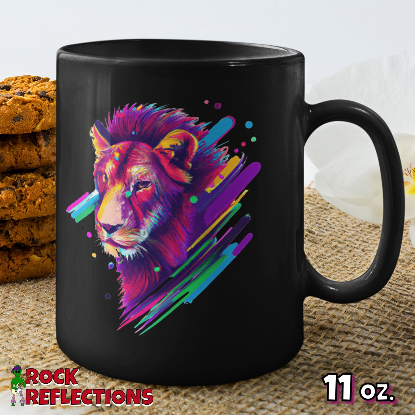 Psychedelic Lion Black Mug CustomCat