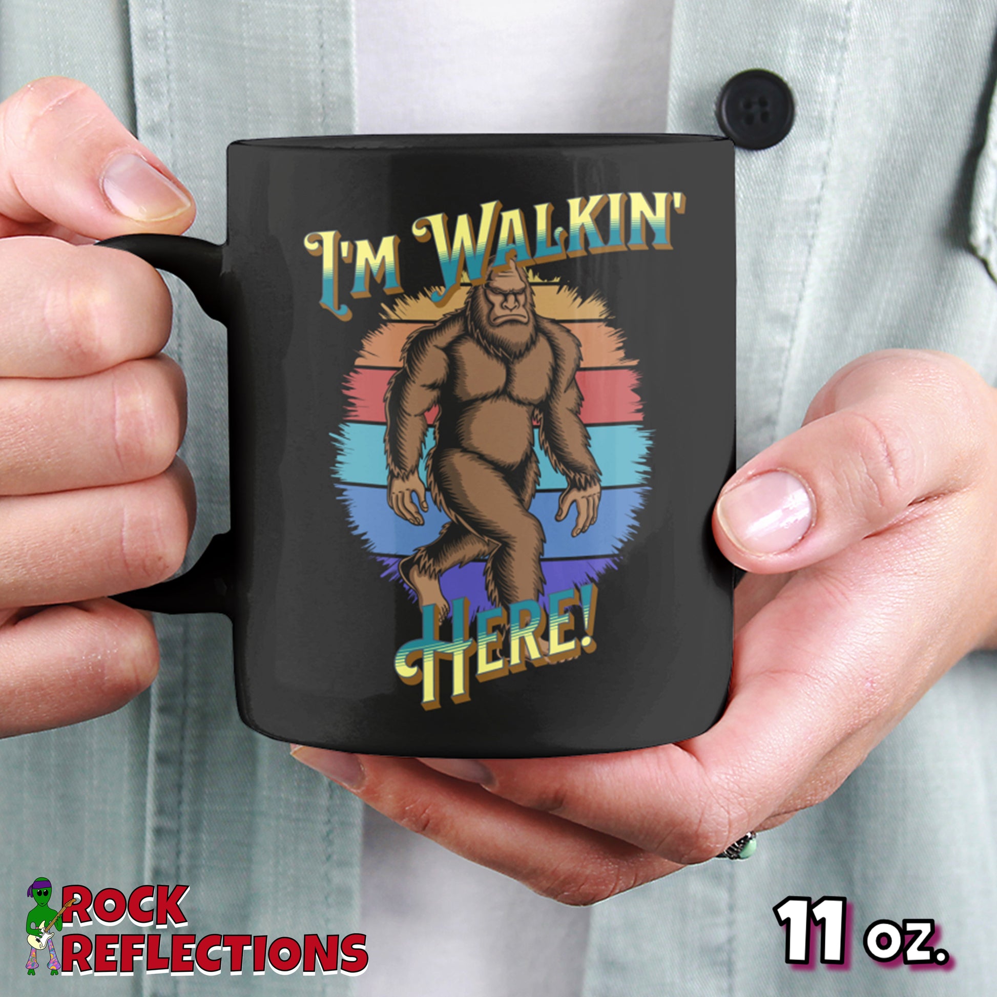 Bigfoot Walkin' Here Black Mug CustomCat