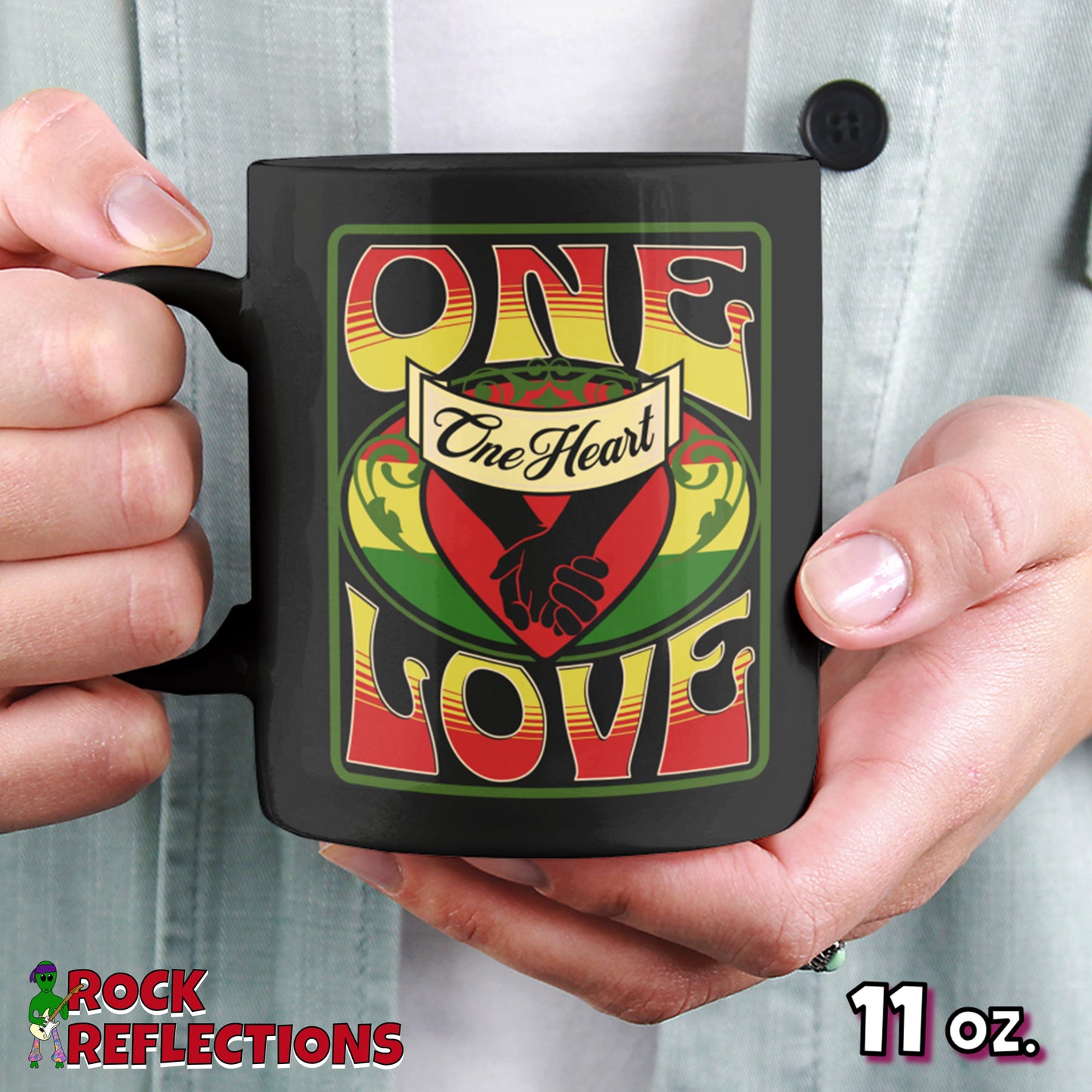 One Love One Heart Black Mug CustomCat