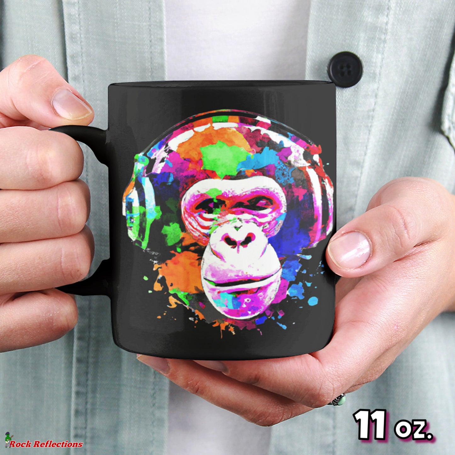 Chimp Tunes Black Mug CustomCat