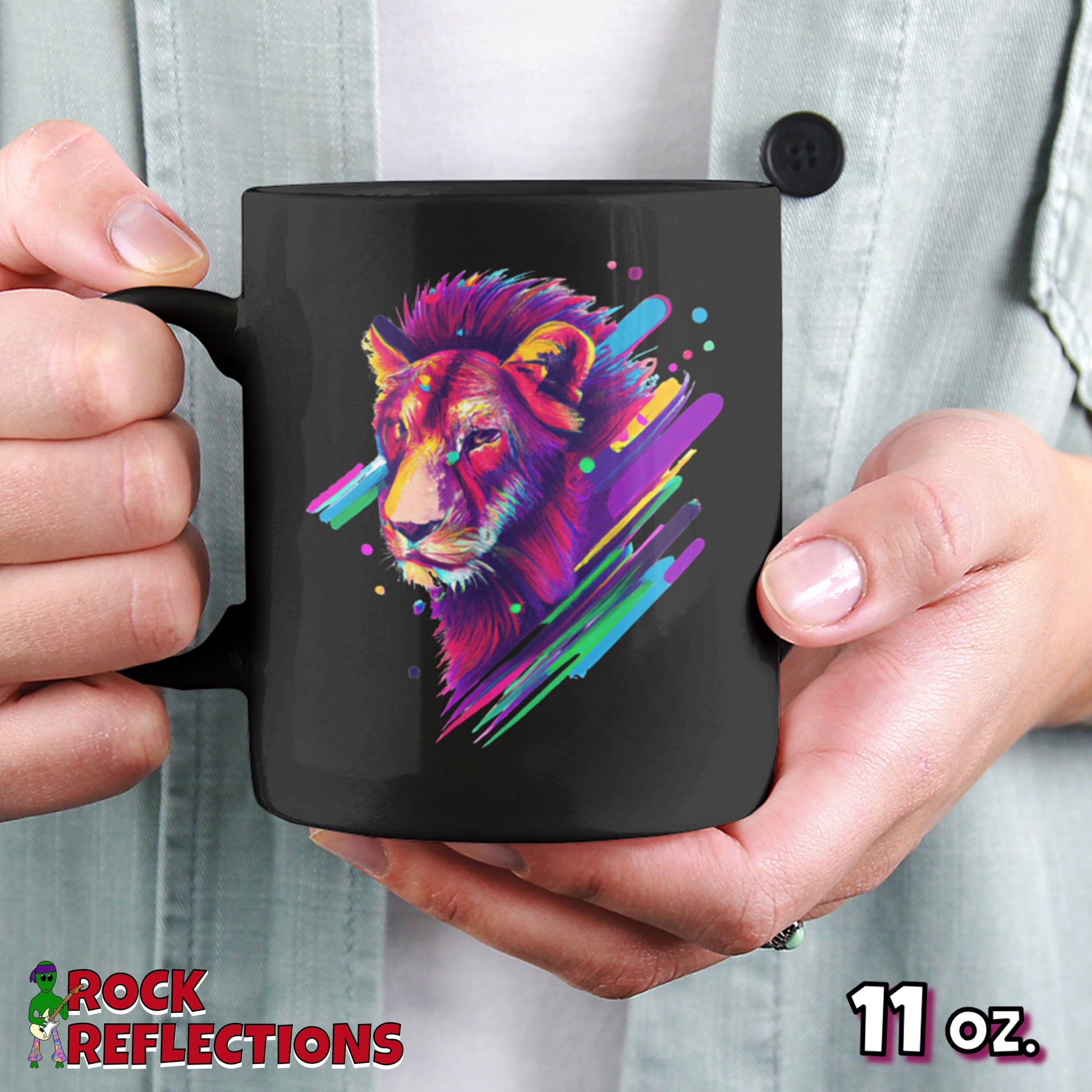Psychedelic Lion Black Mug CustomCat