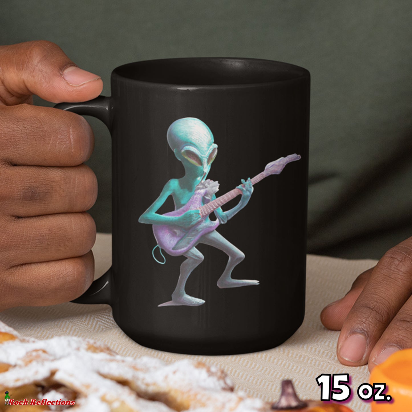 Alien Guitarist Black Mug CustomCat