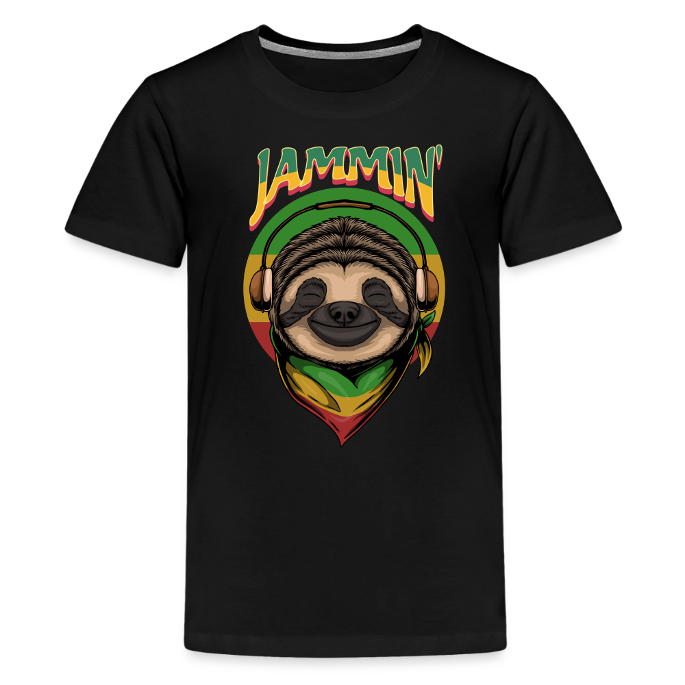 Jammin' Reggae Sloth Youth T-Shirt - black