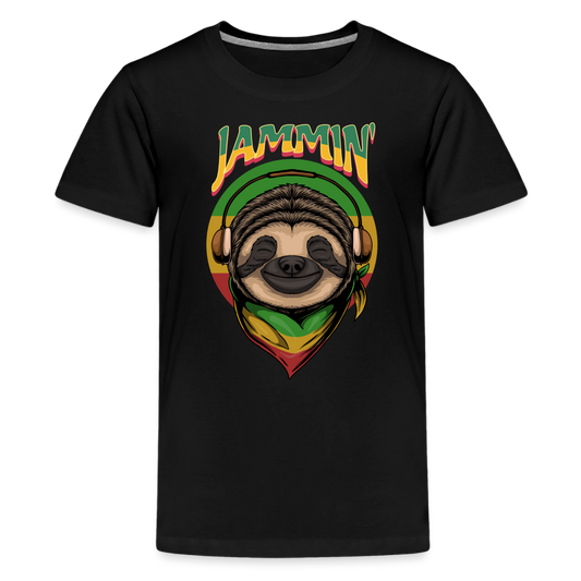 Jammin' Reggae Sloth Youth T-Shirt - black
