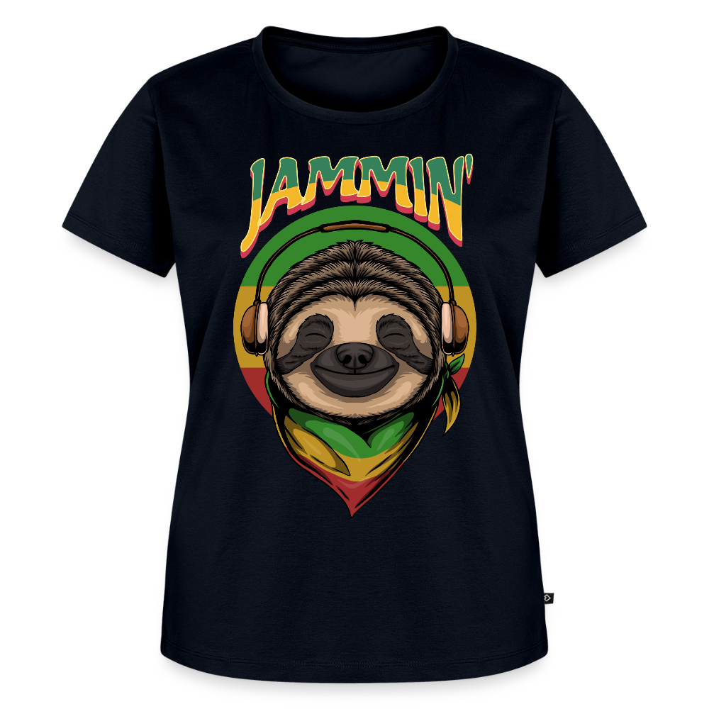 Jammin' Reggae Sloth Ladies T-Shirt - navy