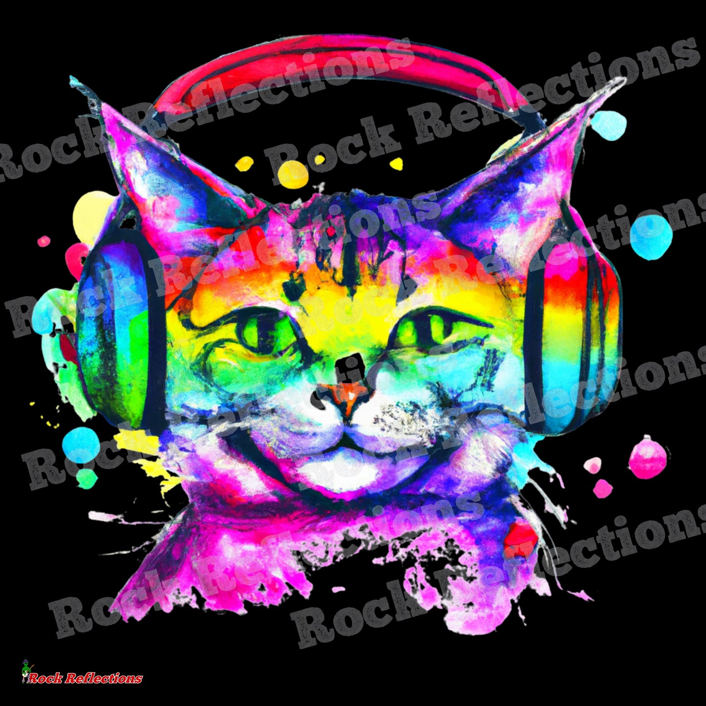 Happy Cat With Headphones Black Mug CustomCat