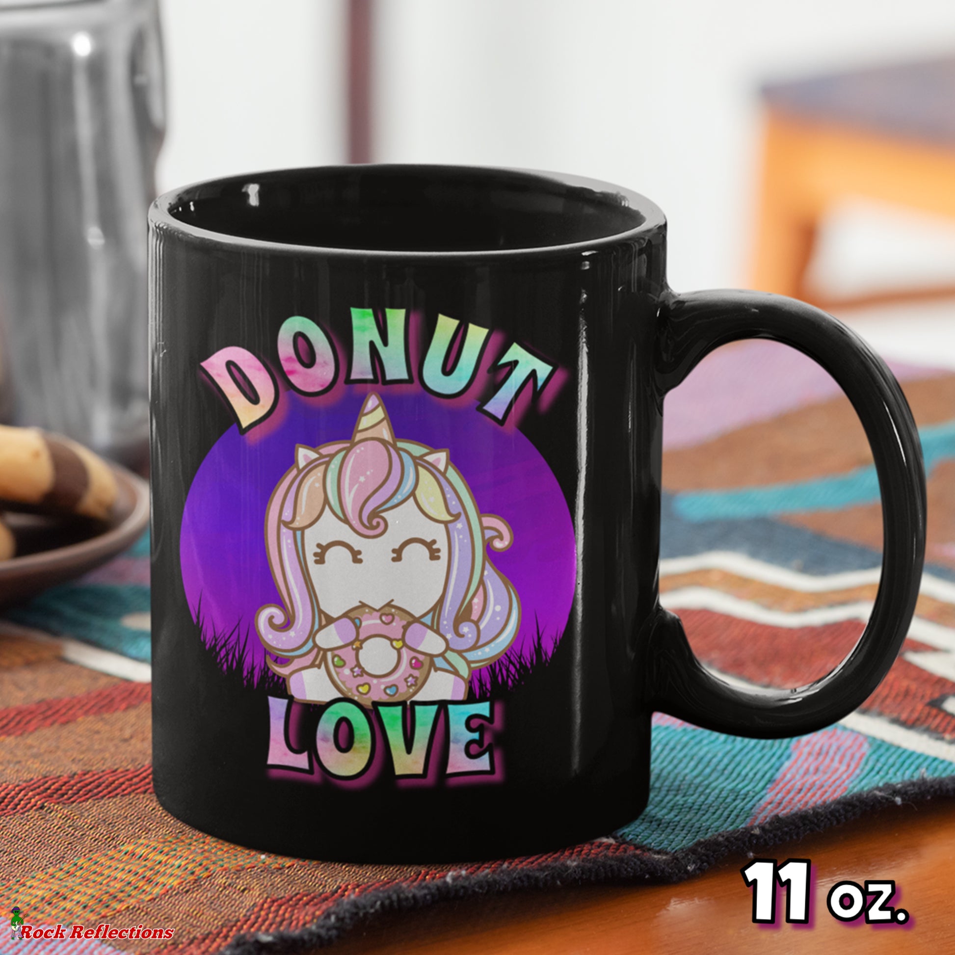 Unicorn Donut Love Black Mug CustomCat