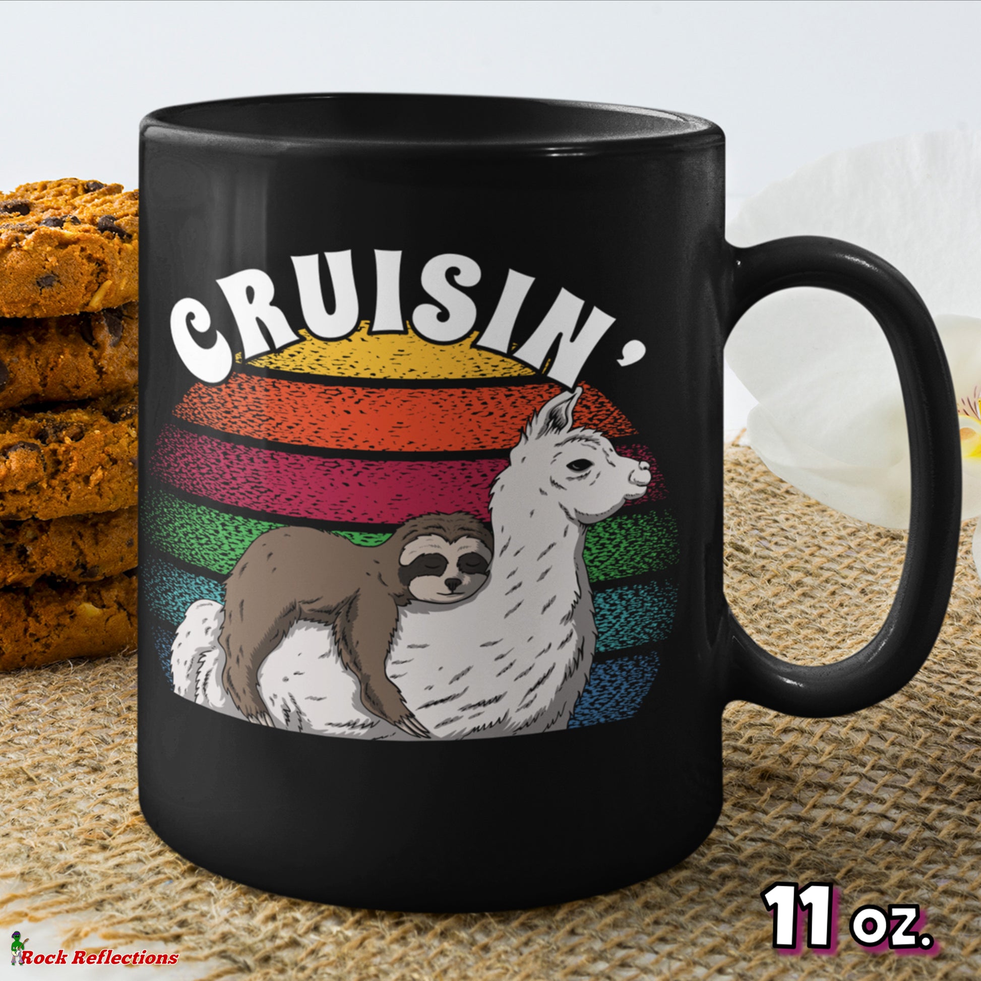 Sloth & Llama Cruisin' Black Mug CustomCat