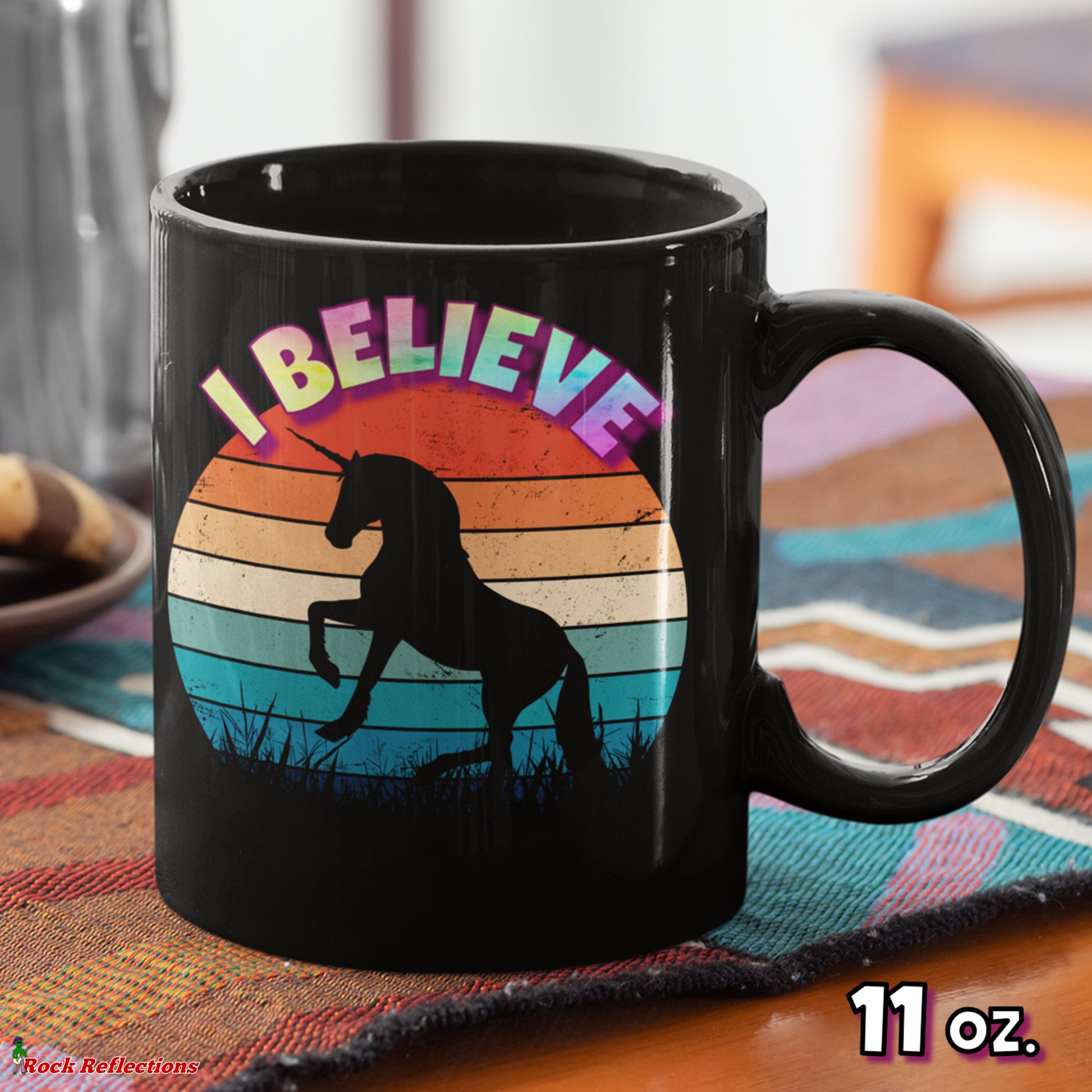 Unicorn I Believe Black Mug CustomCat