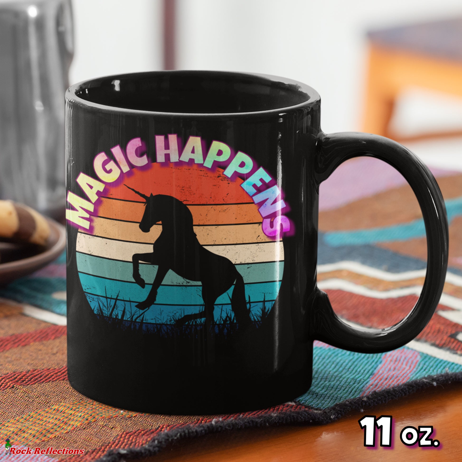 Unicorn Magic Happens. Black Mug CustomCat