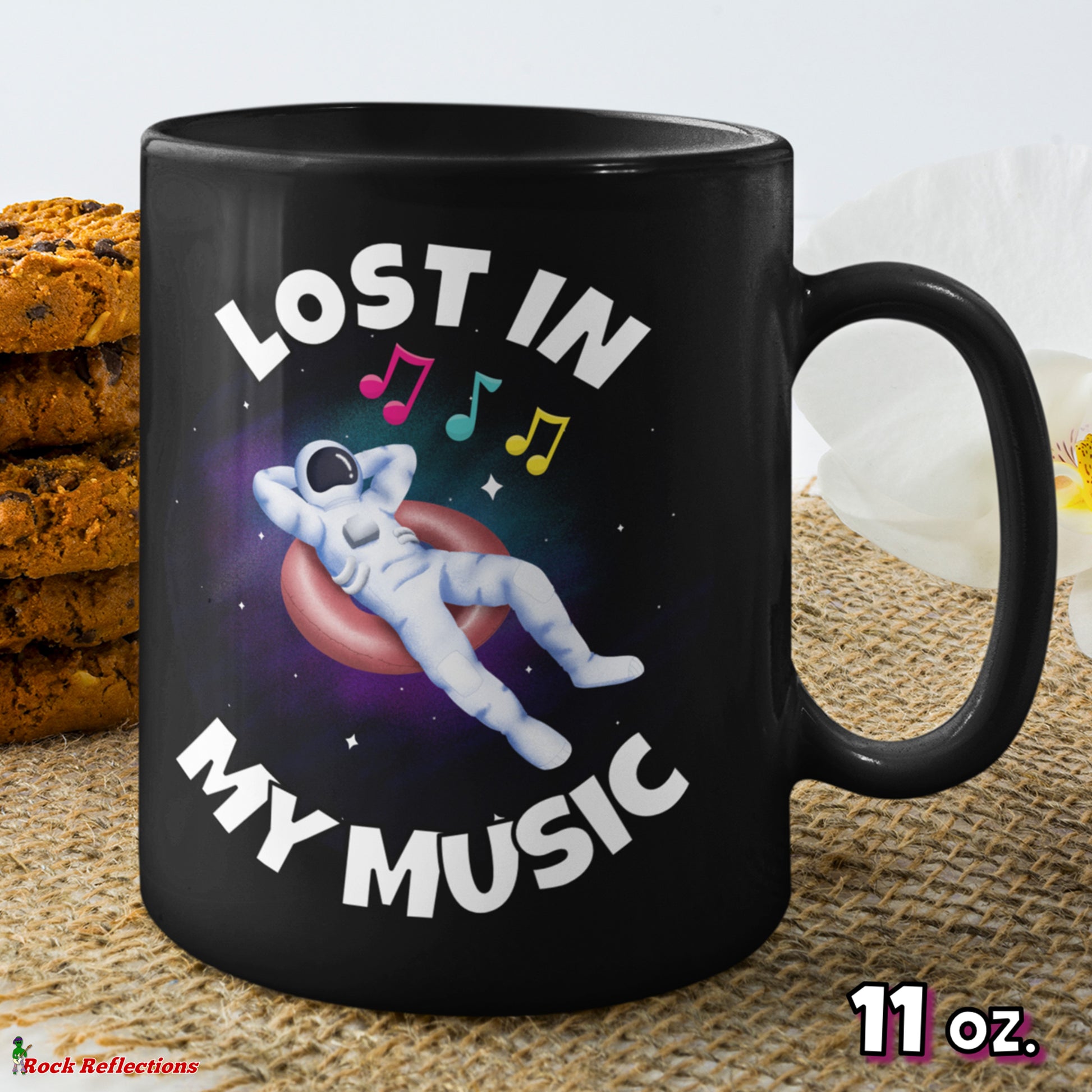 Astronaut Lost In My Music Black Mug CustomCat
