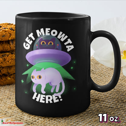 UFO Cat Meowta Here Black Mug CustomCat