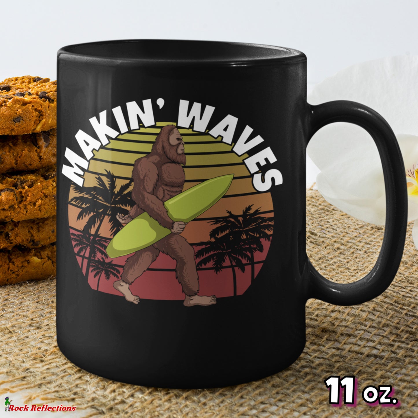 Bigfoot Makin' Waves Black Mug CustomCat