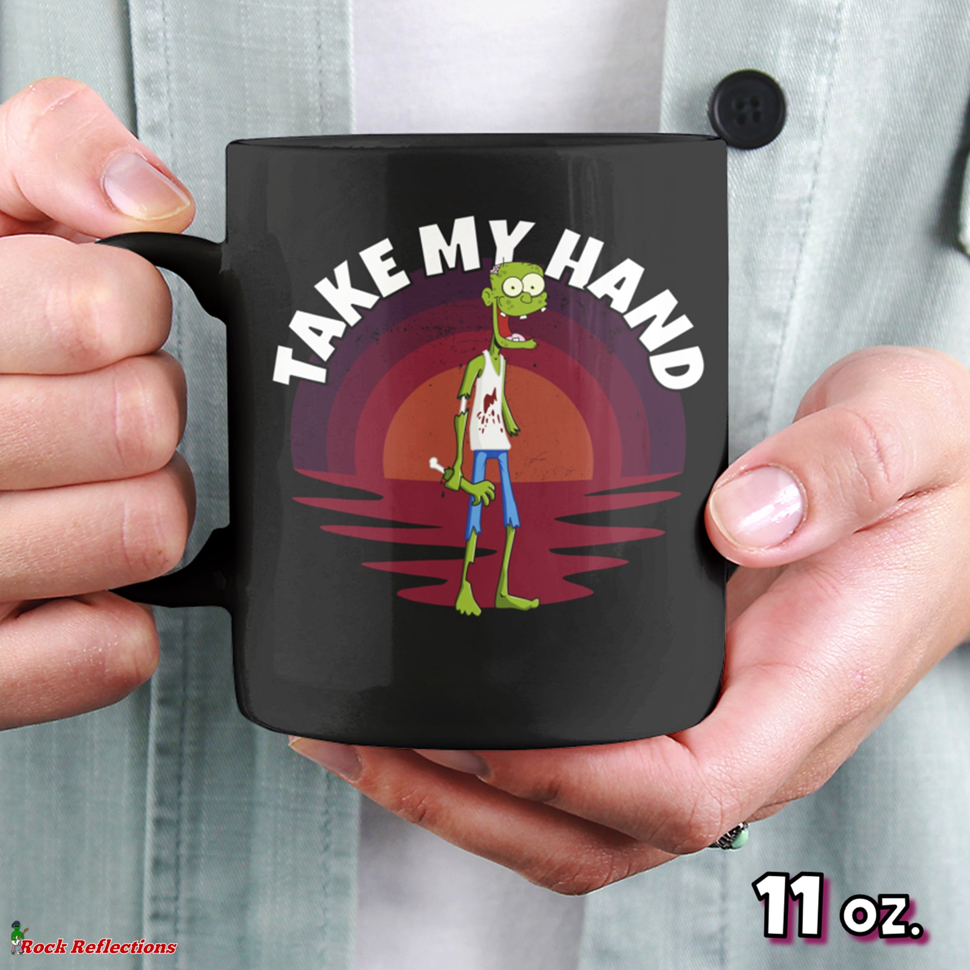 Zombie Take My Hand Black Mug CustomCat