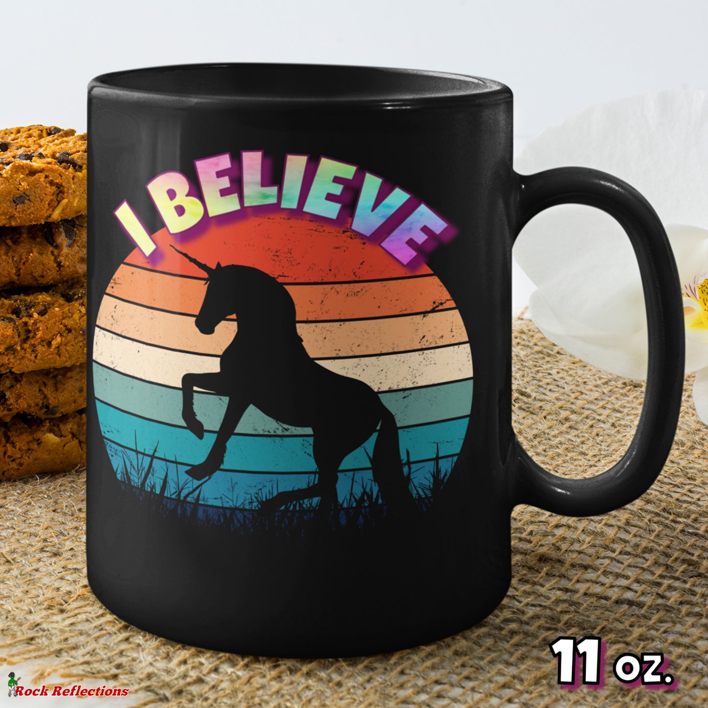 Unicorn I Believe Black Mug CustomCat