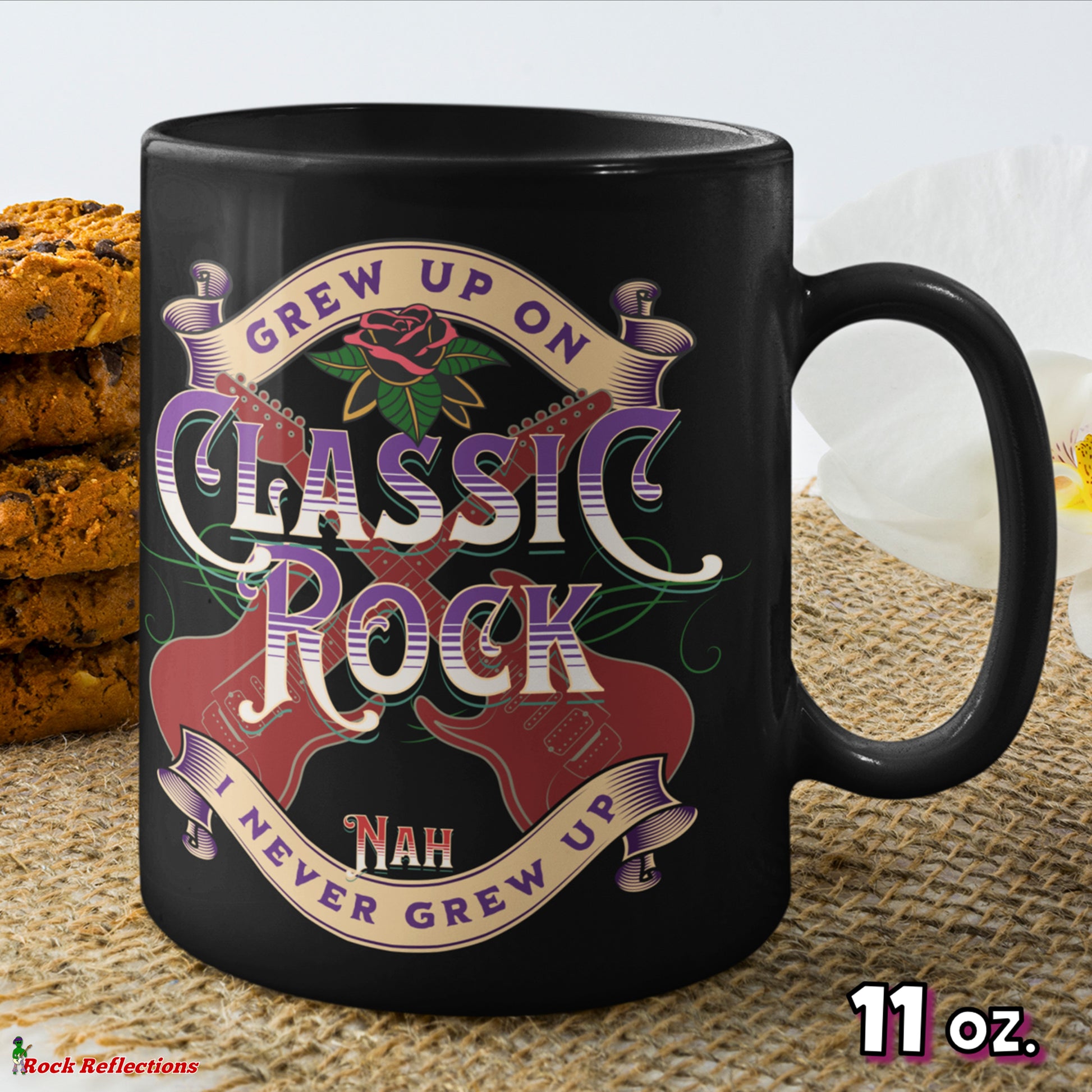 Grew Up On Classic Rock Black Mug CustomCat