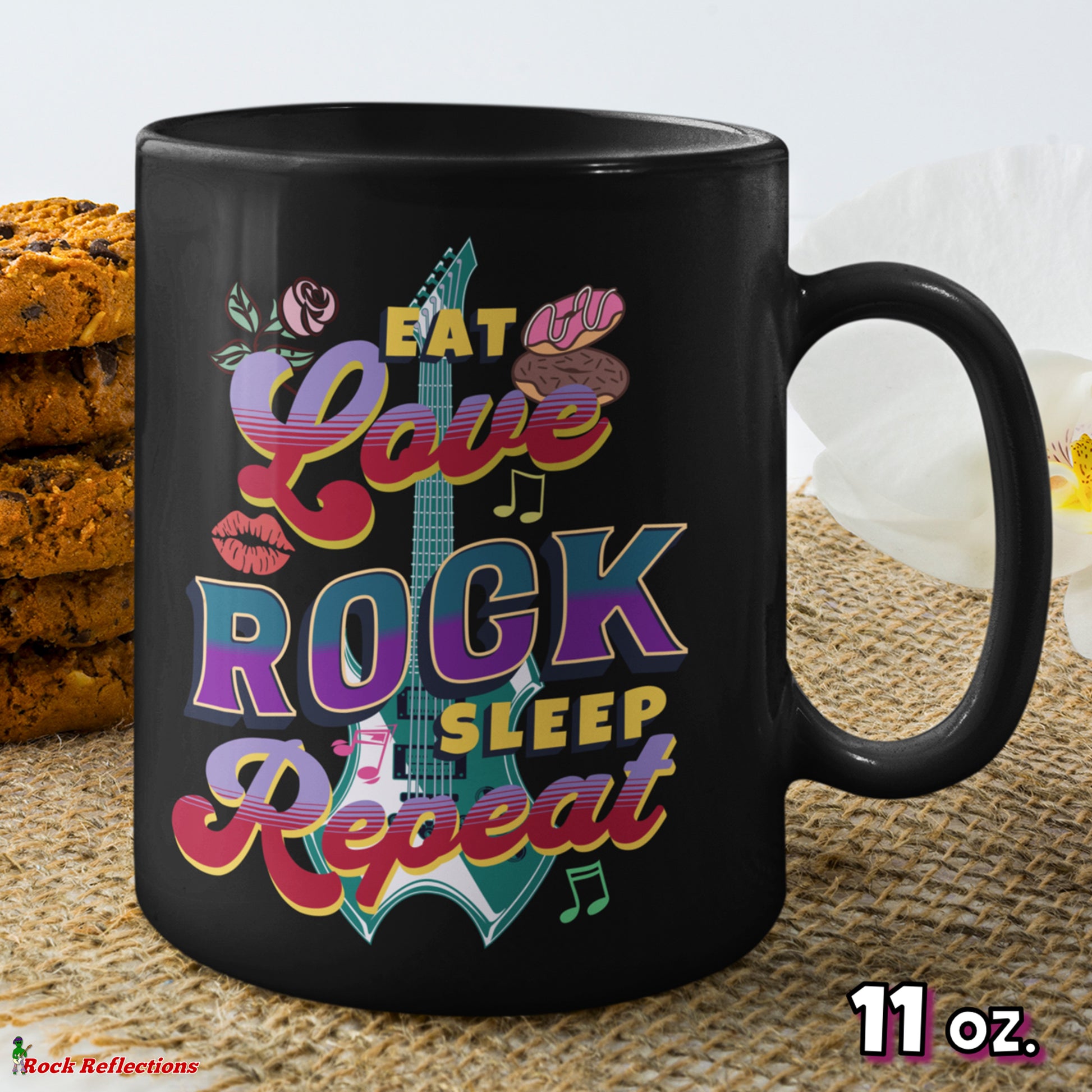 Eat Love Rock Sleep Repeat Black Mug CustomCat