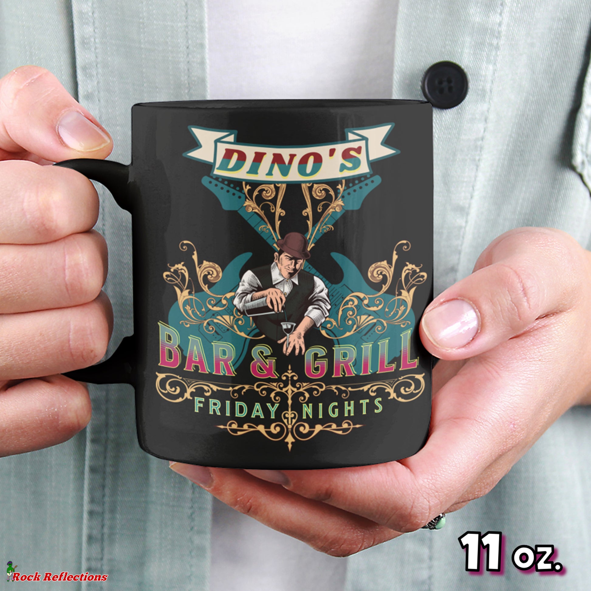 Dino's Bar & Grill Black Mug CustomCat