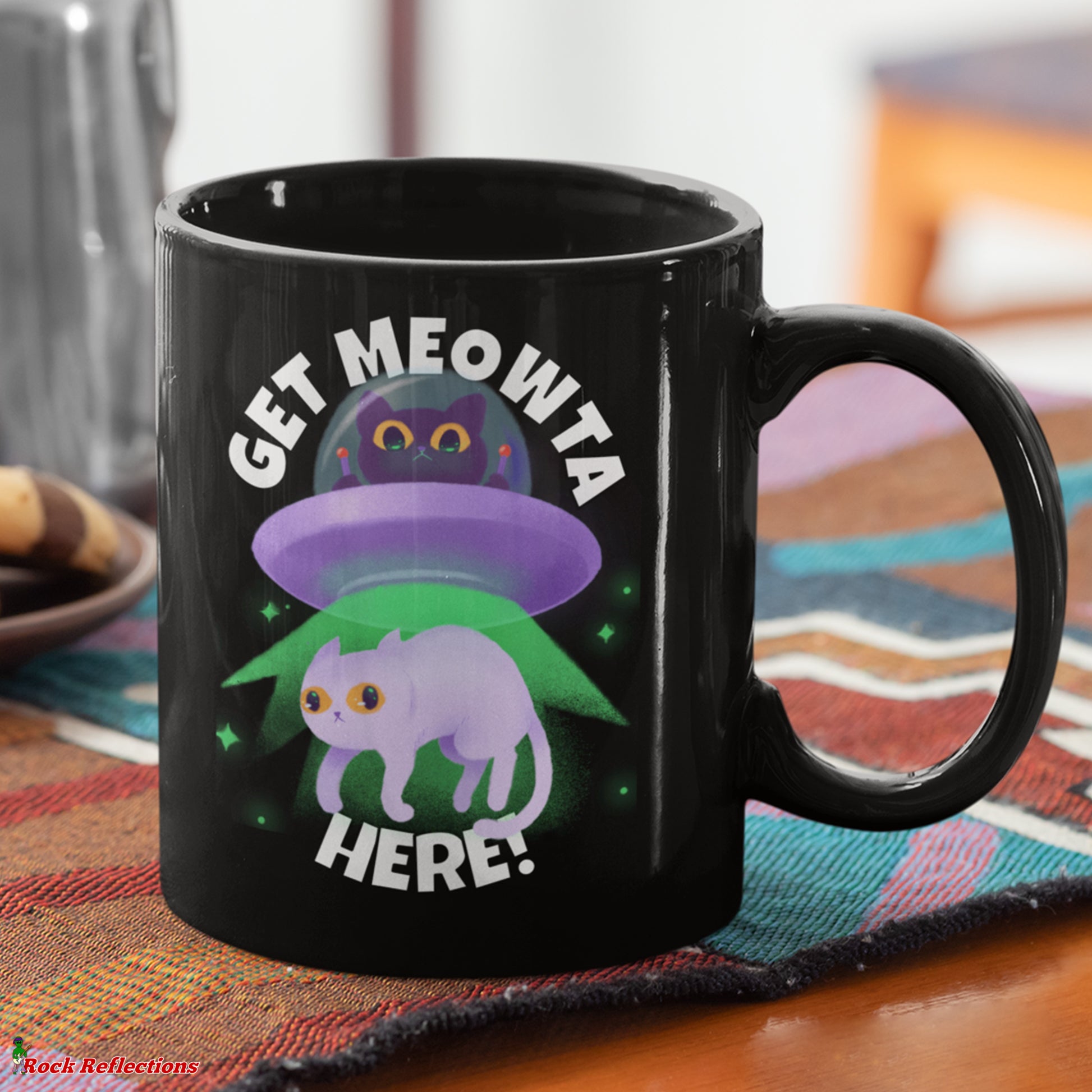 UFO Cat Meowta Here Black Mug CustomCat