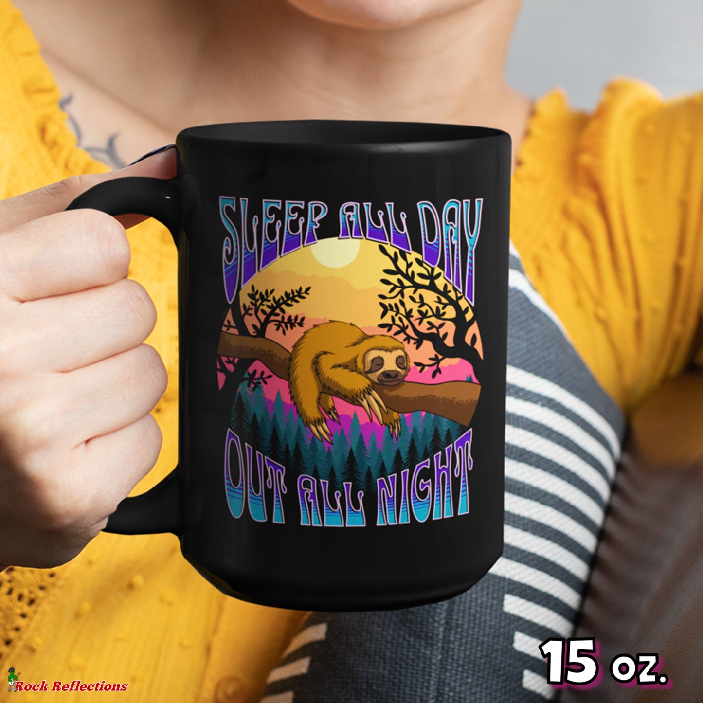 Sleep All Day Black Mug CustomCat