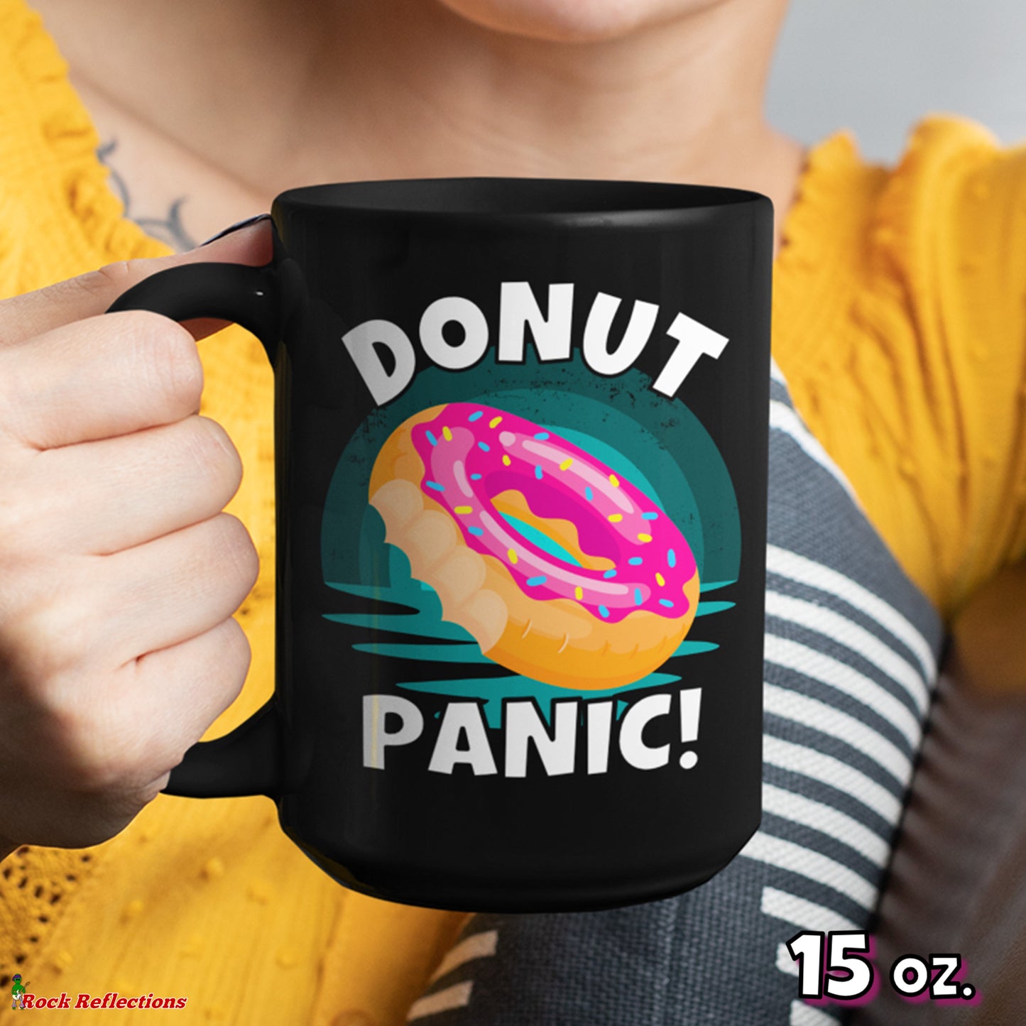 Donut Panic Black Mug CustomCat