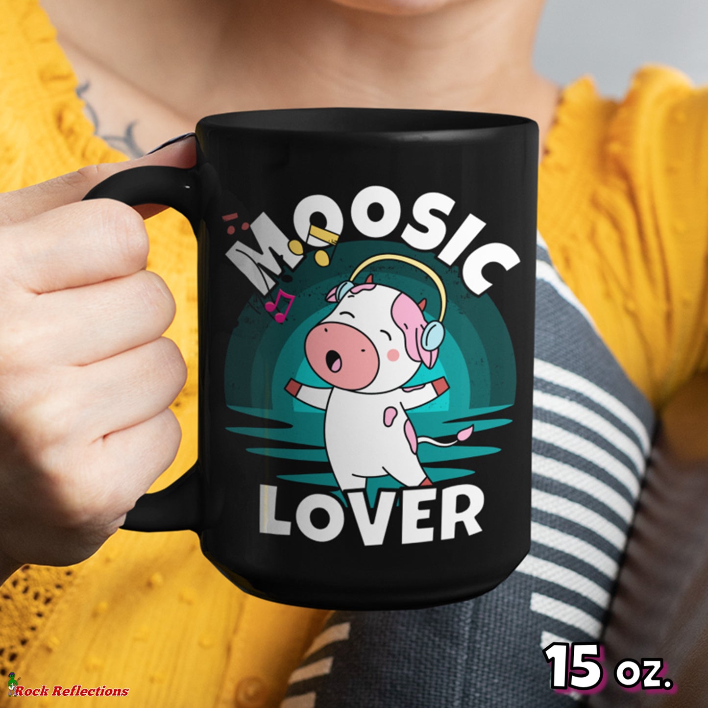 Moosic Lover Cow Black Mug CustomCat