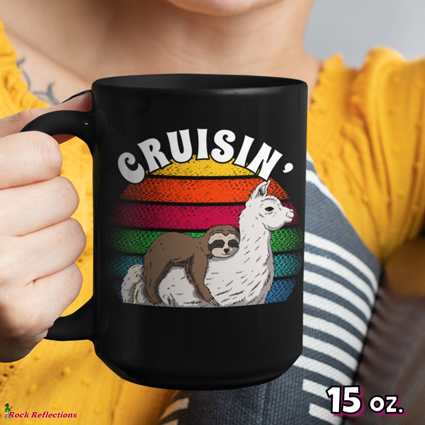 Sloth & Llama Cruisin' Black Mug CustomCat