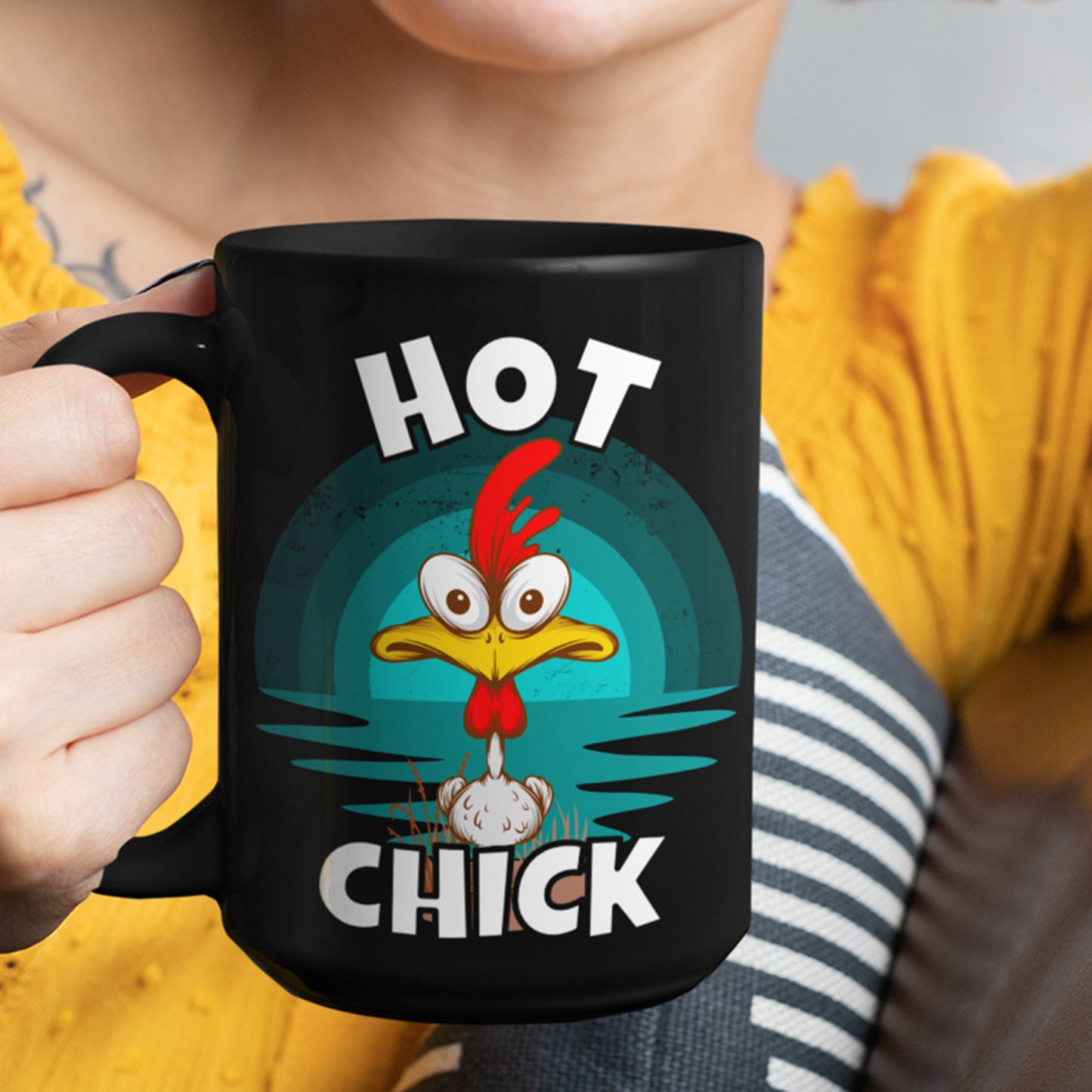 Hot Chick Funny Chicken Black Mug CustomCat
