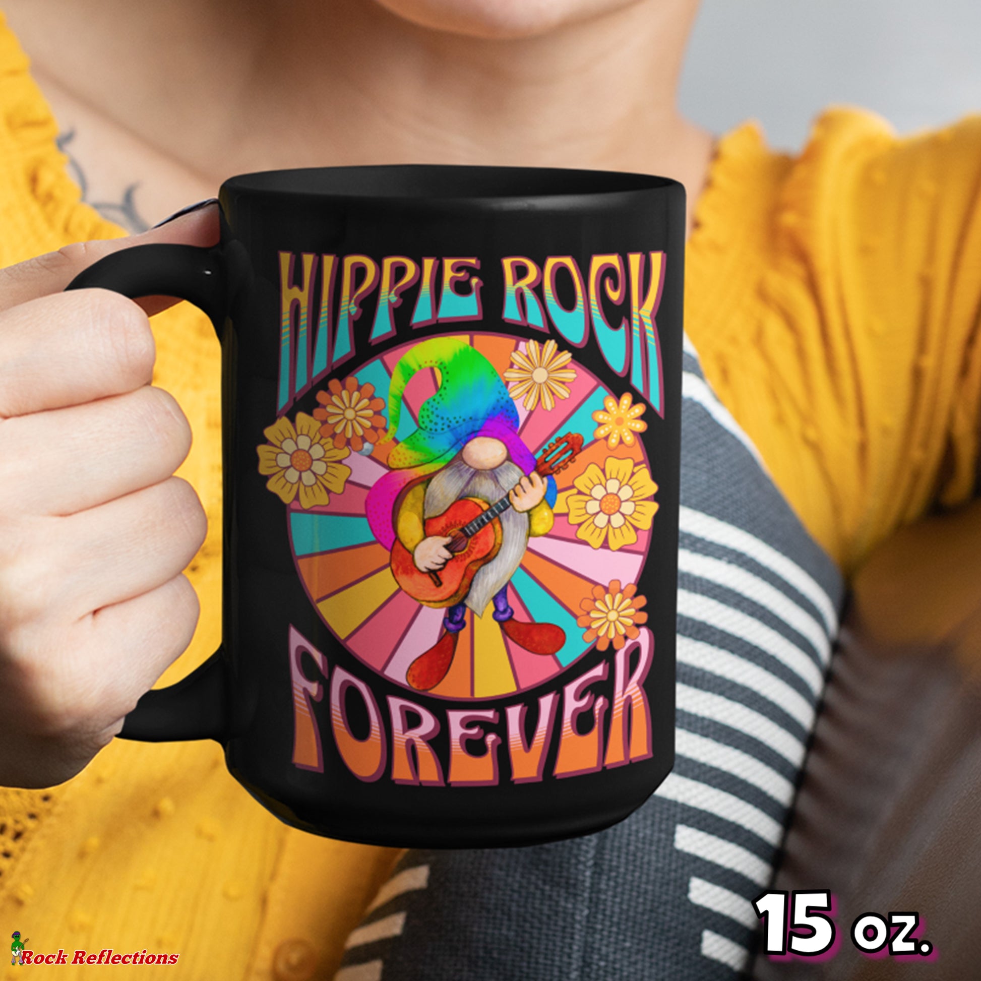 Hippie Rock Forever Black Mug CustomCat