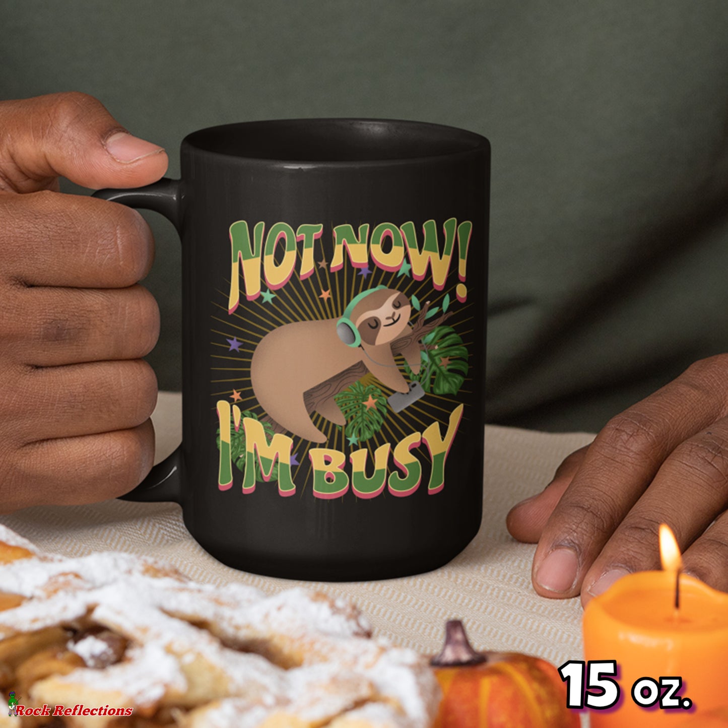 Busy Sloth Black Mug CustomCat