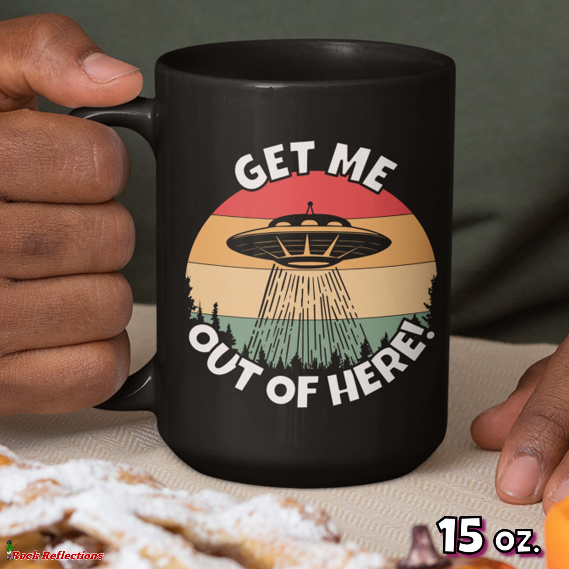 UFO Get Me Out Of Here! Black Mug CustomCat