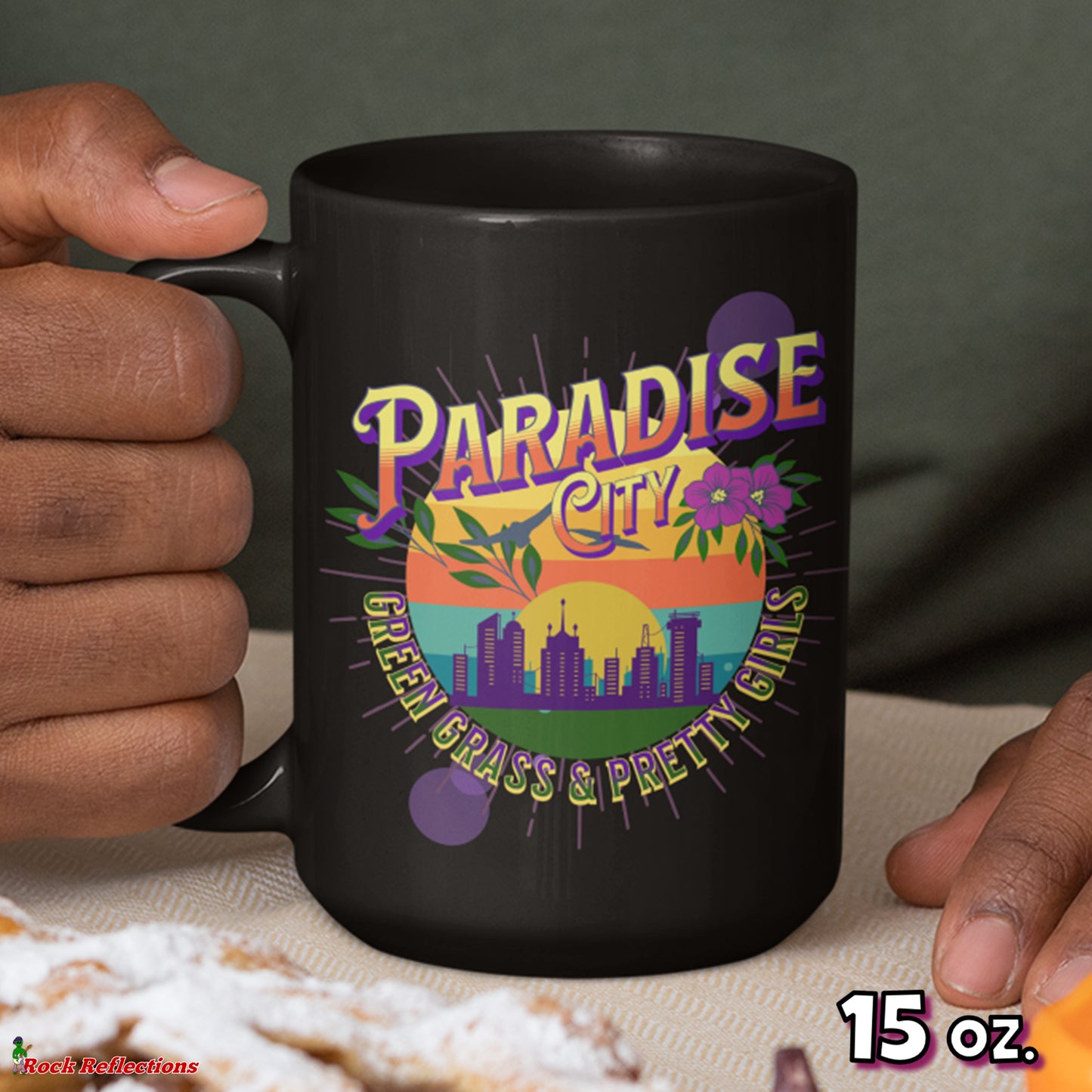 Paradise City Black Mug CustomCat