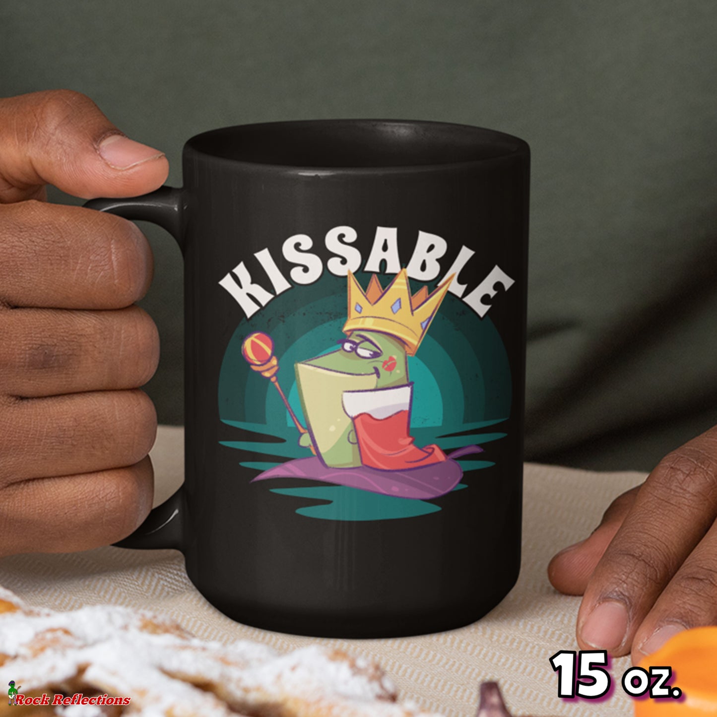 Kissable Frog Black Mug CustomCat