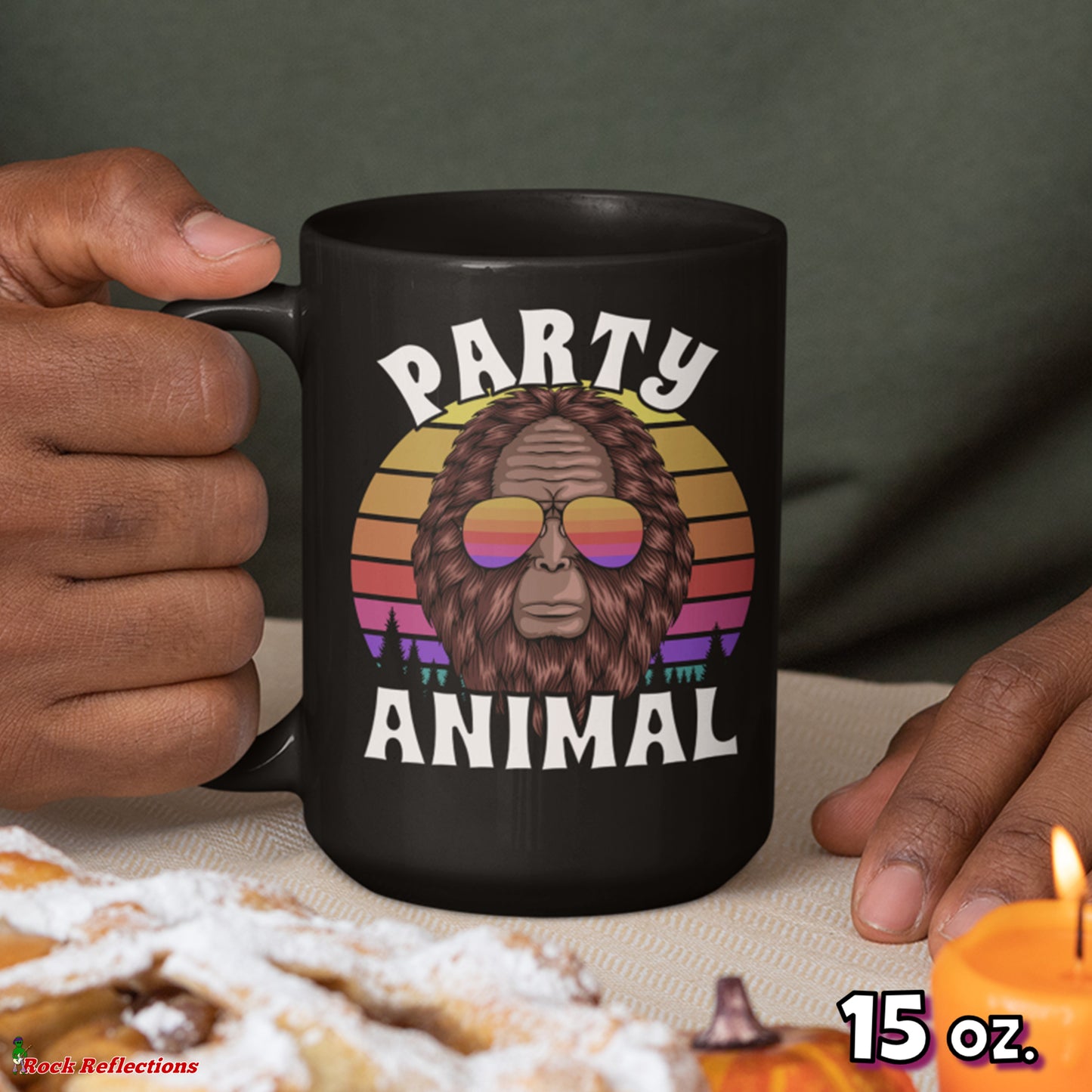 Bigfoot Party Animal Black Mug CustomCat