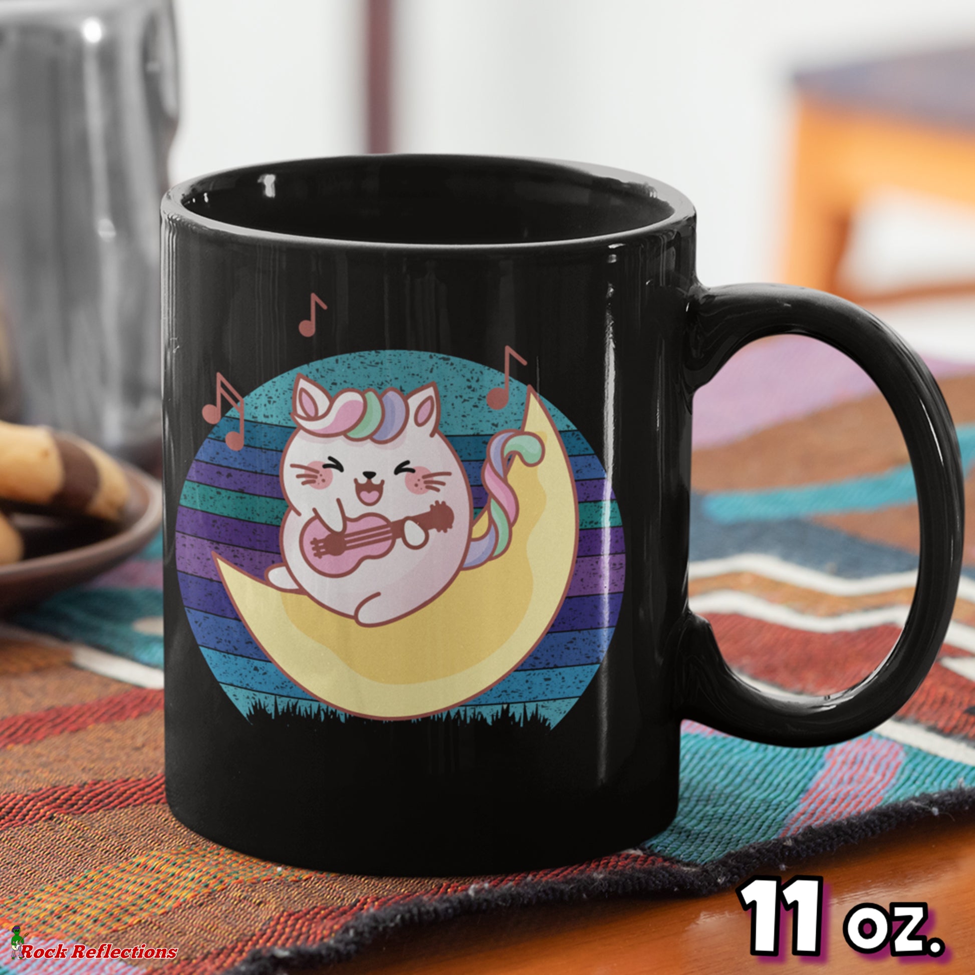 Unicorn Cat On The Moon Black Mug CustomCat