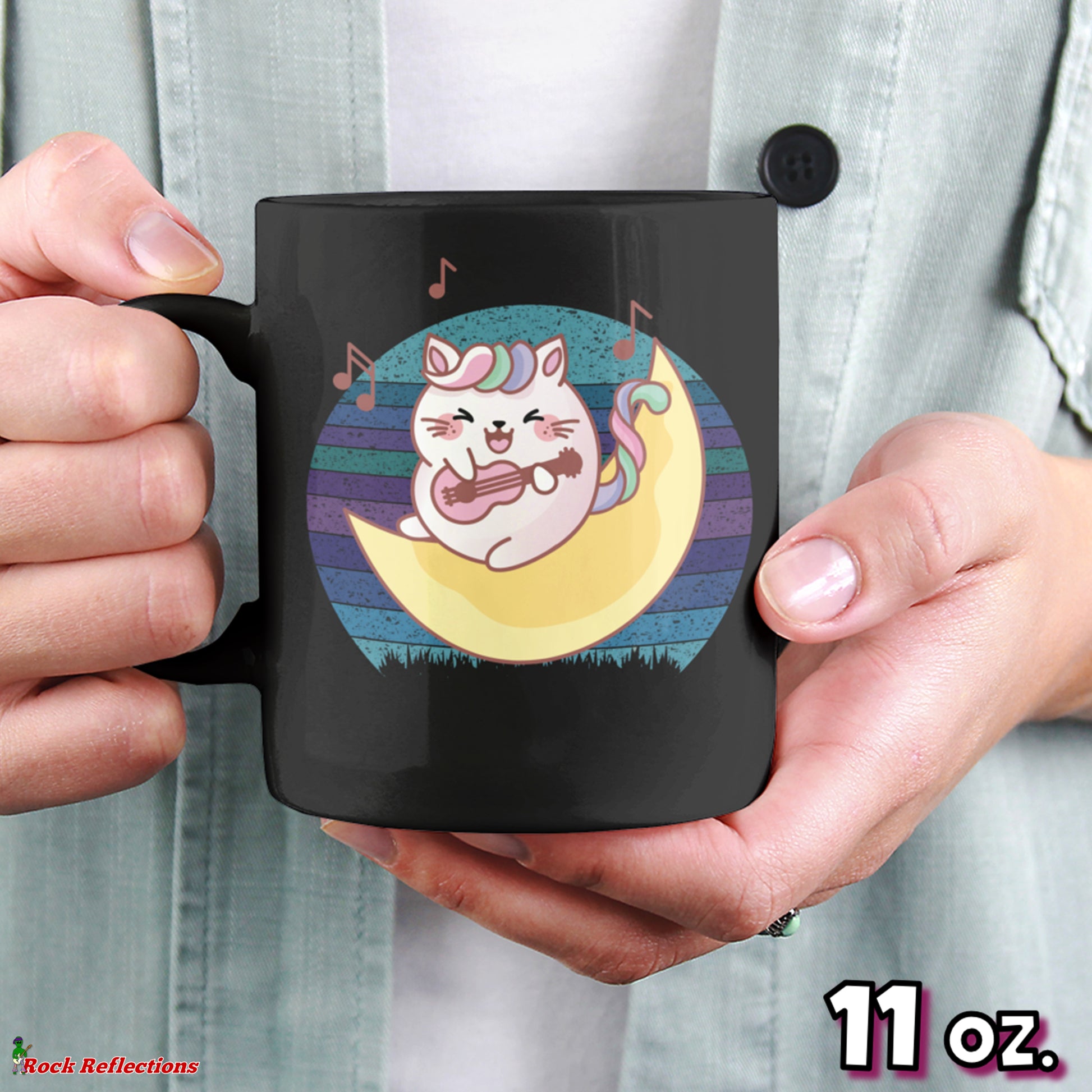 Unicorn Cat On The Moon Black Mug CustomCat