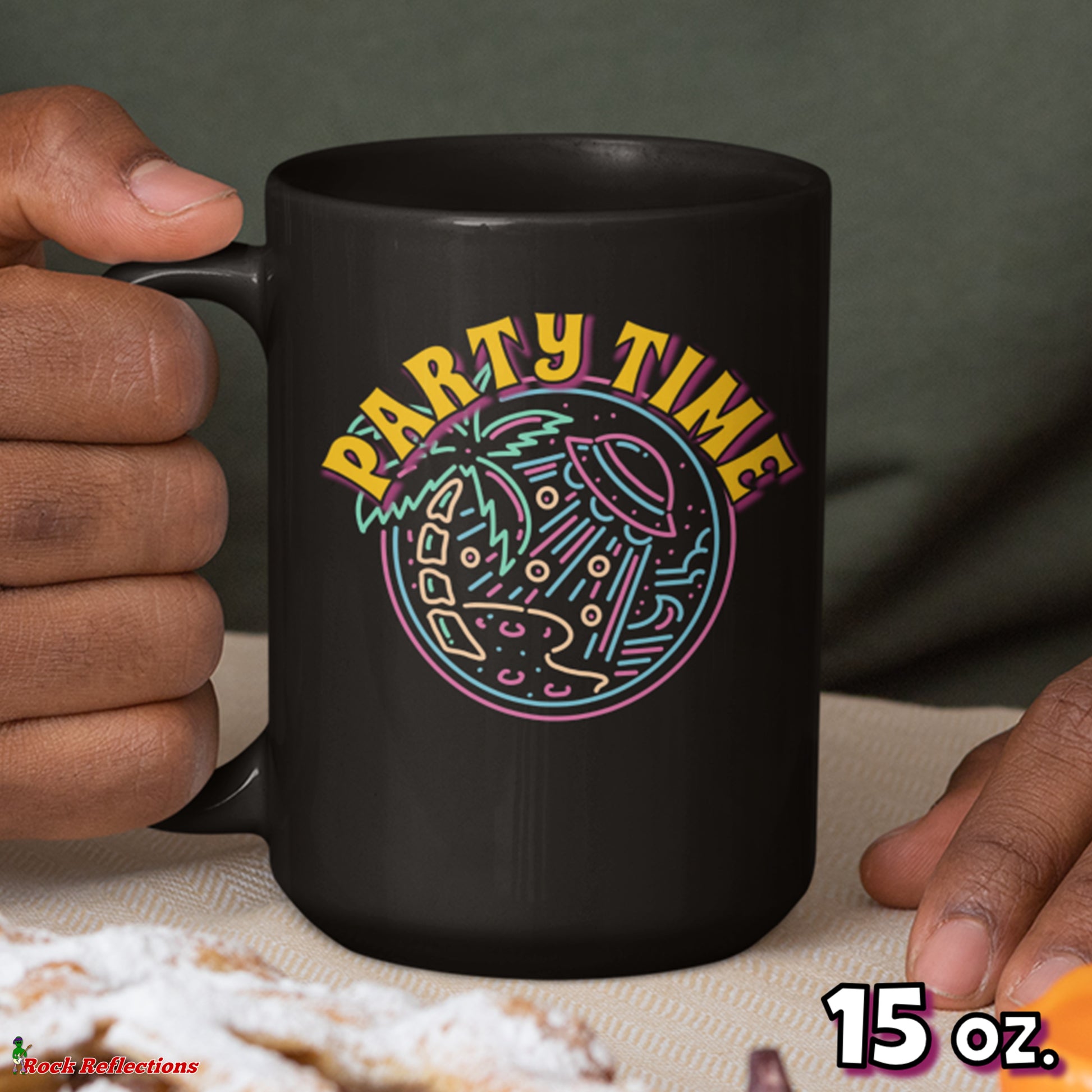 UFO Beach Party Black Mug CustomCat