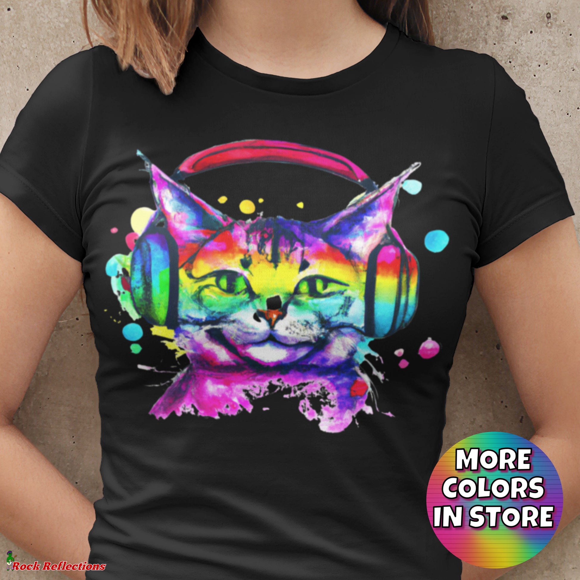 Happy Cat With Headphones T-Shirt SPOD