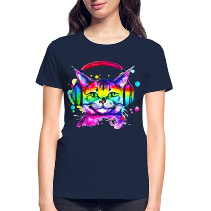 Happy Cat With Headphones T-Shirt SPOD
